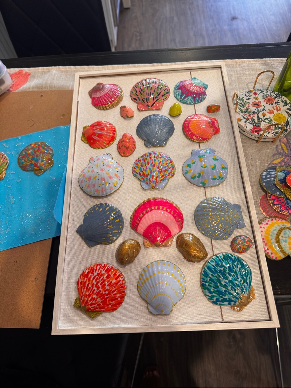 Hand Crafted Multicolor Seashell Wall Art - Pink, Gold, Blue, Green, Gray